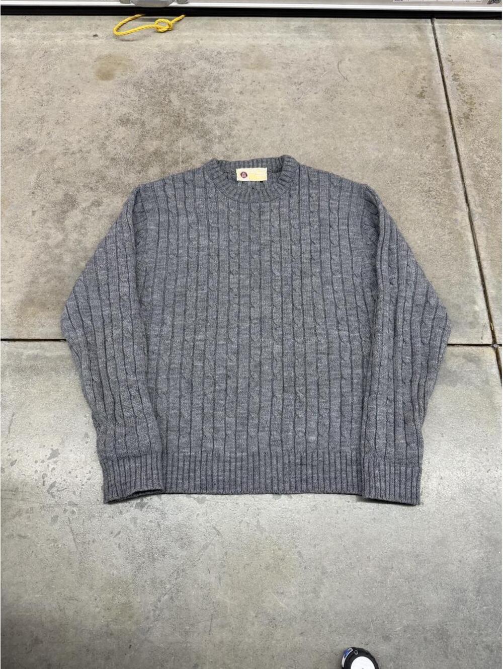 vintage sears grey striped cable knit sweater size large